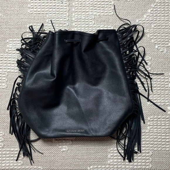 Victoria's Secret Handbags - Victoria’s Secret Black Pleather Fringe Backpack